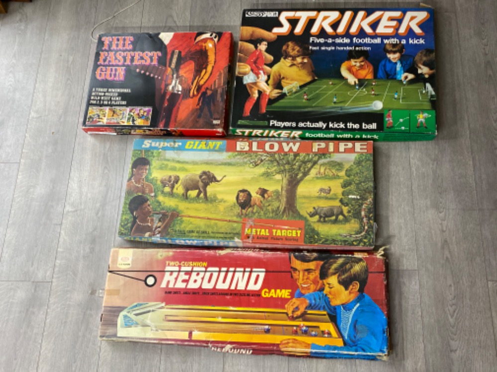 4 vintage games includes Denys fisher The fastest gun, Parker Striker five-a-side football, Two-