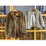 A brown mink half length coat and a pale faux fur jacket