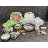 Maling ware including basket and plate, vintage glass, Aynsley owl jar and others