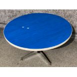 1970s pedestal circular topped coffee table in striking blue