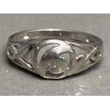 Silver Celtic design ring set with a single diamond, size L1/2, 1.9g