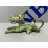 African Nigeria Bini kingdom patinated Laying bronze figure of a Leopard 14cms x 8cms