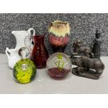 Mixed lot to include Caithness & Mdina glass paperweights, west German small vase, Whitefriars