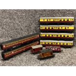 Total of 6 Tri-ang passenger carriages plus 3 tri-ang wagons (all unboxed)