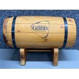 William Grants Scotch whisky money box in the form of a whisky barrel, On stand