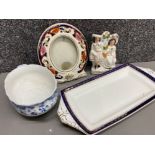 Masons ironstone ‘Mandalay’ patterned photo frame together with a Staffordshire group figure, Alfred