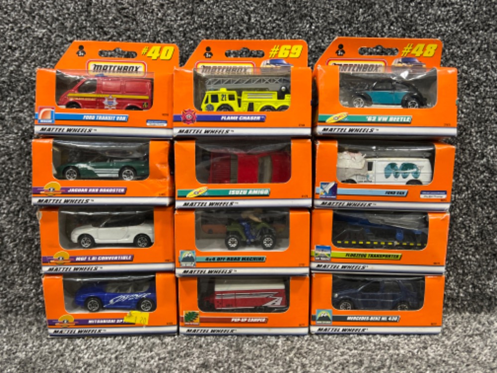 Matchbox Mattel Wheels 1999 range die cast cars all boxed x12