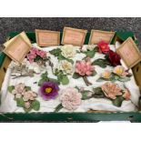 Box of Franklin Mint & Capodimonte ceramic roses, with certificates