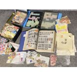 Box containing a large quantity of miscellaneous stamps from around the world & Albums, includes