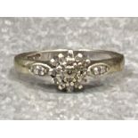 Ladies 9ct white gold diamond cluster ring. Size M (2.4g)