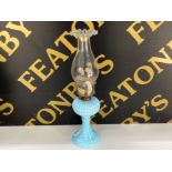 Portieux vallerysthal blue milk glass oil lamp with dolphin base