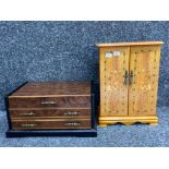 2 wooden vintage jewellery boxes in the form of a cabinet & chest