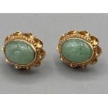Ladies 9ct yellow gold and jade stud earrings 3.1g gross