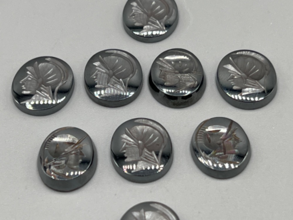 9 x Hematite intaglios 14mm oval gemstones - Bild 2 aus 2