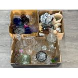 3 boxes of miscellaneous items including crystal, glass and pottery