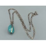 Silver figaro chain with blue stone drop pendant 18.1g gross