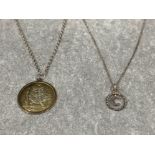 Silver St Christopher pendant and chain and silver letter C pendant and chain