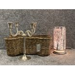 Touch on/off lamp, storage basket and 4 candleholder