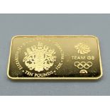 Solid 9ct gold Team GB Olympic 2022 gold bar. (5.1g)