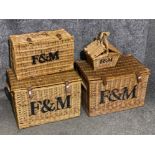 Total of 4 Fortnum & Mason (F&M) wicker baskets