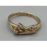 Ladies 9ct yellow gold three stone cubic zirconia ring size O 1/2 2.3g gross