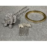 2 Crystal set hair ornaments and crystal set bangle