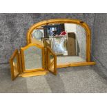 Large pine over mantle mirror and pine dressing table mirror