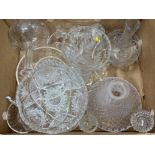 Box of crystal & cut glass vases, carafes, decanters etc