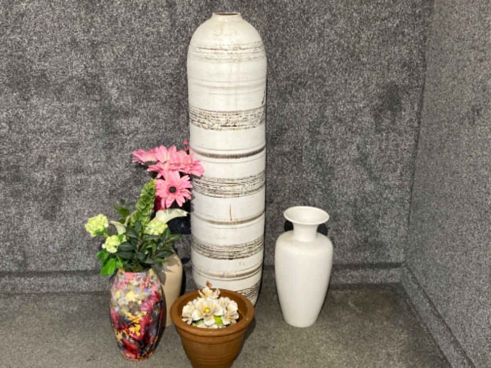 Large contemporary floor vase (height 130cm) plus other modern vases, plant pot etc