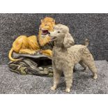 Large Melba Ware ceramic poodle together with a Large limited edition (of 250) lion ornament by