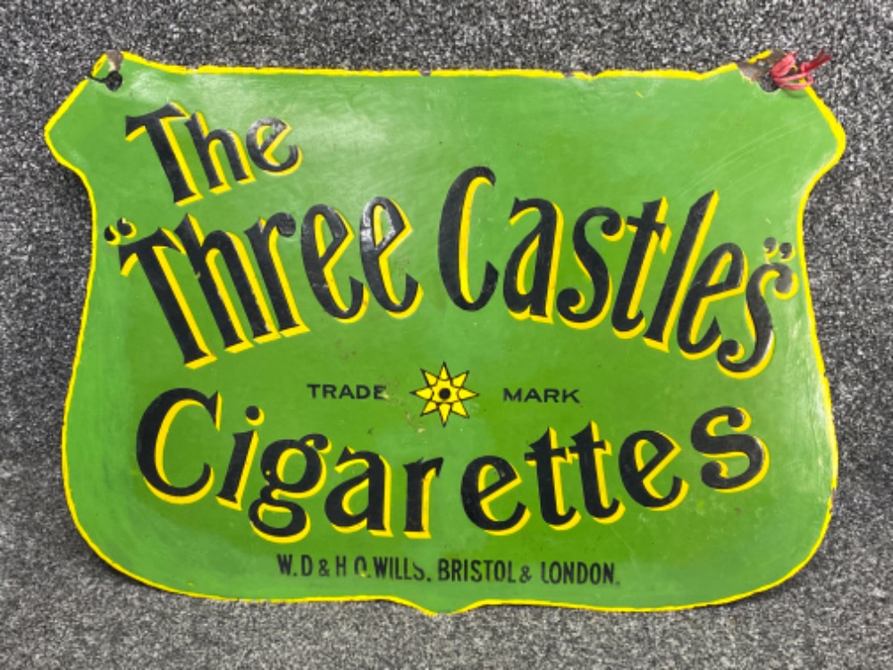 Vintage metal hanging advertising sign ‘The Three Castles Cigarettes’ 57x40cm