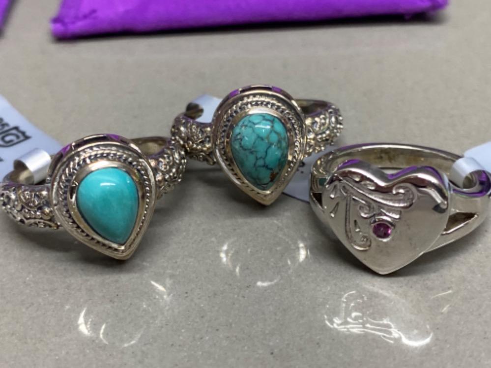 Three silver rings by Gemporia two turquoise sizes P T and T 1/2 17g gross with COAs and slips