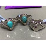 Three silver rings by Gemporia two turquoise sizes P T and T 1/2 17g gross with COAs and slips