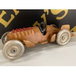 Cast metal model of a piston racer car (with moving wheels)