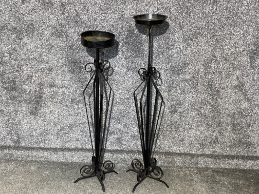 2x large wrought iron adjustable pillar candle holders