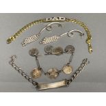 Silver gilt Dad bracelet together with 3 more silver items to include ID bracelet, ball drop