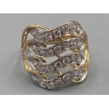 Ladies 9ct yellow gold cubic zirconia four row band size P 2.9g gross