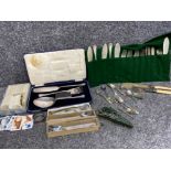 Box containing miscellaneous silver plated & stainless steel cutlery also includes a large