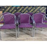 Total of 7 matching metal framed contemporary chairs, each with purple fabric seat & back rest