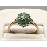 Vintage 9ct gold Emerald and diamond cluster ring. Size O1/2 (1.9g)