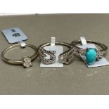 Three silver rings by Gemporia to include turquoise and white topaz sizes T 1/2 and U 6.4g gross