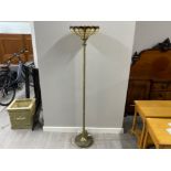 Contemporary pedestal uplighter on brass effect base with glass Tiffany style shade, Height 169cm