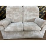 G-Plan 2 seater sofa upholstered in a multiple cream & grey tone fabric