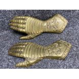 2 vintage solid brass double headed Phoenix armoured gauntlet’s - hanging ornaments - 30x12cm