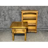 Pine bookcase and small table