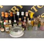 Box of Vintage miniature bottles of spirits 1960/70s bottles & woodbine ashtray etc