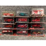 Total of 12 diecast Delprado fire service vehicles, all with boxes