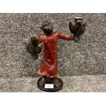 Monkey (with long red coat) double candlestick, 31cm