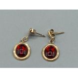 Pair of 9ct yellow gold and amber drop earrings .7g gross