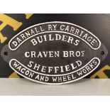 Cast metal coach builder sign - “Darnall RY carriage builders, craven Bros Sheffield, wagon and